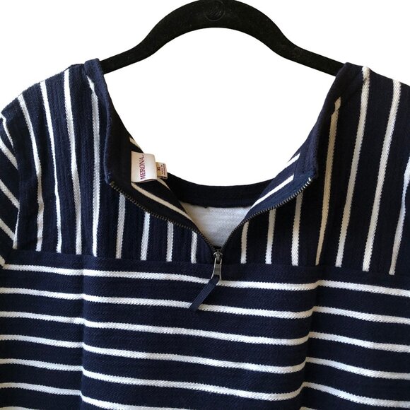 Navy Blue & White Striped Top Double Sided High/Low 3/4 Sleeve by Merona - Picture 6 of 13
